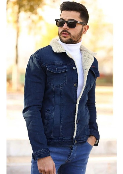 Erkek Içi Kürklü Slim Fit Kot Ceket