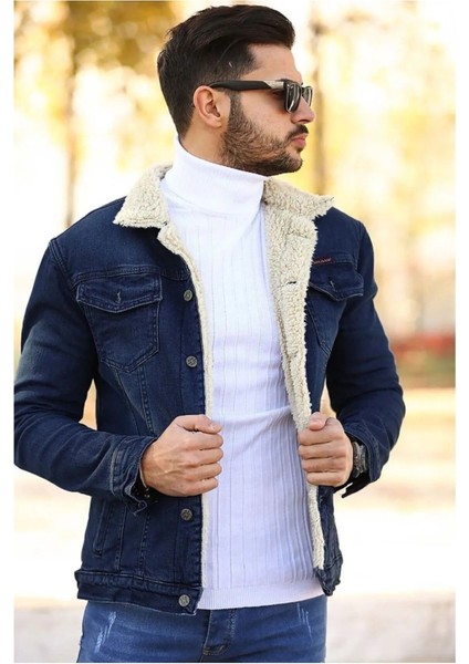 Erkek Içi Kürklü Slim Fit Kot Ceket