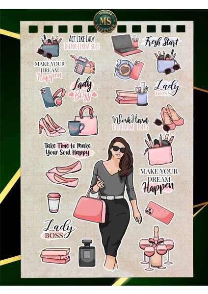 Lady Boss Sticker Seti (25’li) – Laptop, Ajanda, Defter, Bullet Journal Uyumlu Suya Dayanıklı Etiket