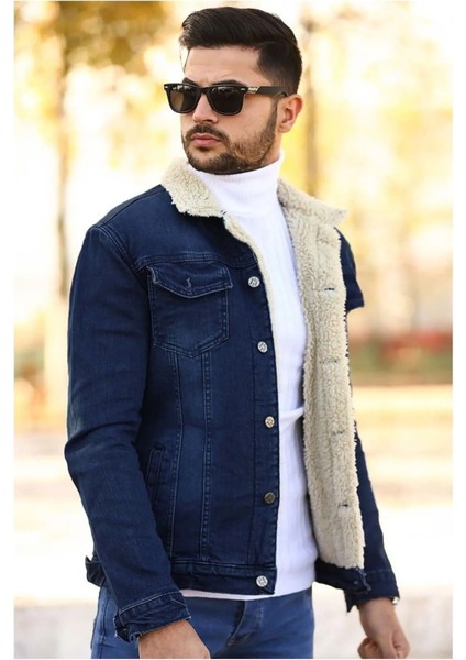 Erkek Içi Kürklü Slim Fit Kot Ceket