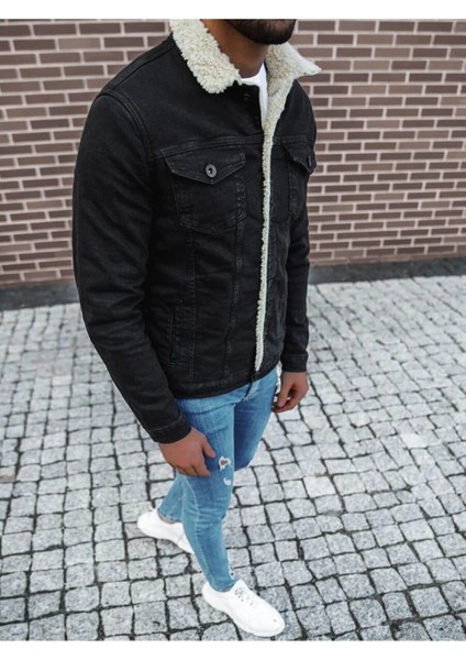 Erkek Içi Kürklü Slim Fit Kot Ceket