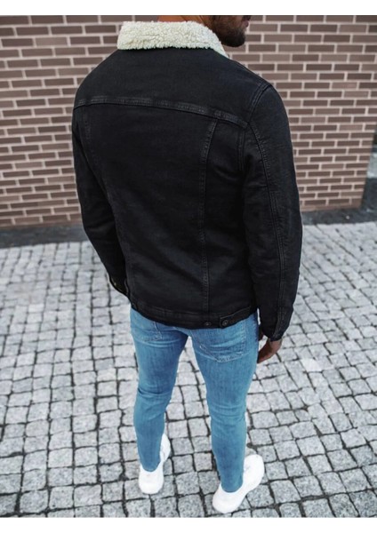 Erkek Içi Kürklü Slim Fit Kot Ceket