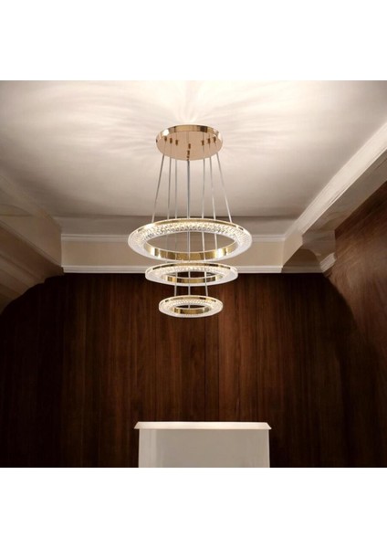 Sarkık 3 Renk Ledli Lüks Modern Avize - Metal Materyal, 3 Başlık, Ledli Model - E-ticaret Ürünü