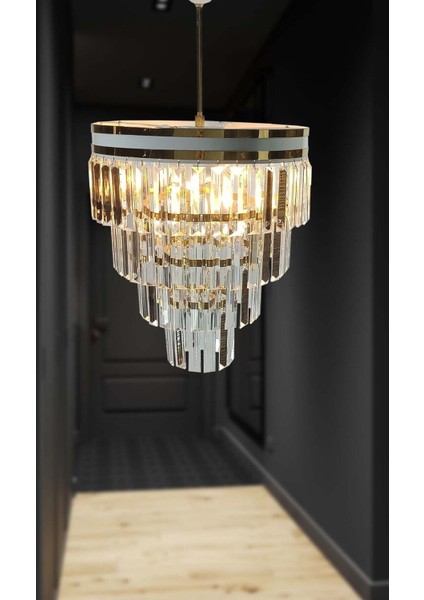Beyaz Gold Kristal Taşlı Avize - Lüks ve Şık Işık Kaynağı