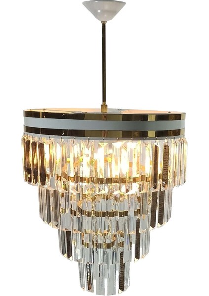 Beyaz Gold Kristal Taşlı Avize - Lüks ve Şık Işık Kaynağı