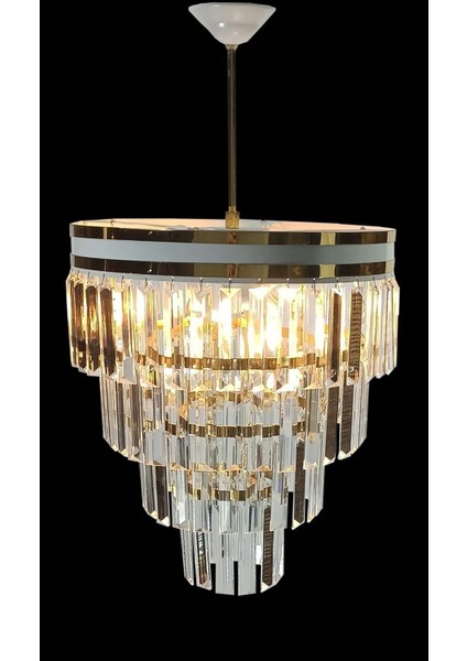Beyaz Gold Kristal Taşlı Avize - Lüks ve Şık Işık Kaynağı