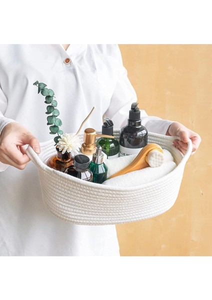 Beyaz Oval Jüt Düzenleyici Sepet 30x12cm, şık ve kullanışlı ev dekoru fiyatları