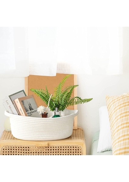 Beyaz Oval Jüt Düzenleyici Sepet 30x12cm, şık ve kullanışlı ev dekoru modelleri