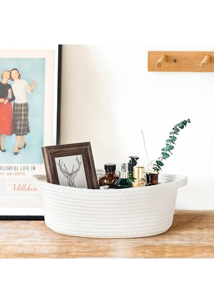 Beyaz Oval Jüt Düzenleyici Sepet 30x12cm, şık ve kullanışlı ev dekoru fırsatları