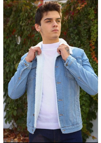 Erkek Içi Kürklü Slim Fit Kot Ceket