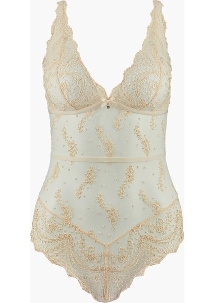 Écrin Noir Body, Grafik Desenli, Swarovski Taşlı, Altın Detaylı, Dantel Sırtlı Lüks Nakışlı Body