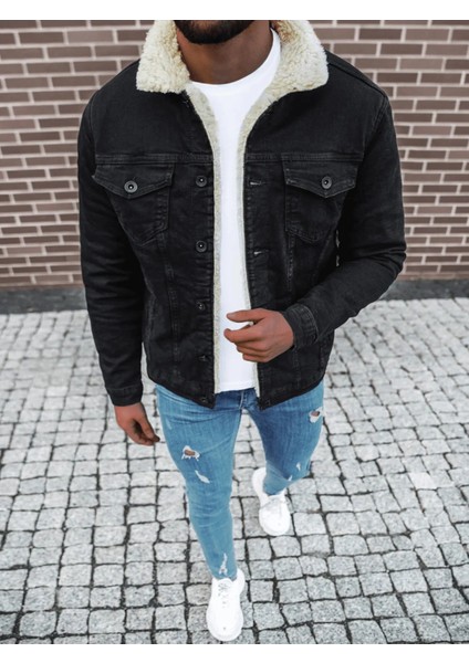 Erkek Içi Kürklü Slim Fit Kot Ceket