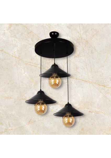 Modern Siyah Tavana Monte Avize - 3 Ampül - 30x46 cm