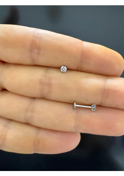 %100 Titayum Zirkon Tek Taş Labret Piericng 1 Adet