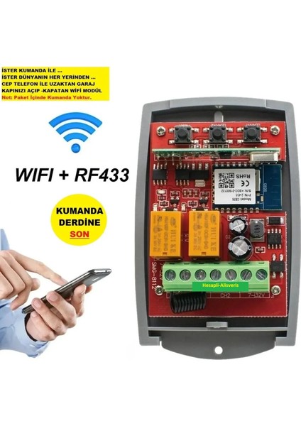 Kumanda Modülü Dünyanın Her Yerinden Cep Telefon ile Garaj Kapısını Açıp Kapatan Wifi Modül