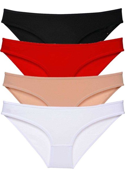 4 Adet Süper Eko Set Likralı Kadın Slip Külot Siyah Kırmızı Ten Beyaz