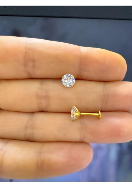 %100 Titayum Zirkon Tek Taş Labret Piericng 1 Adet