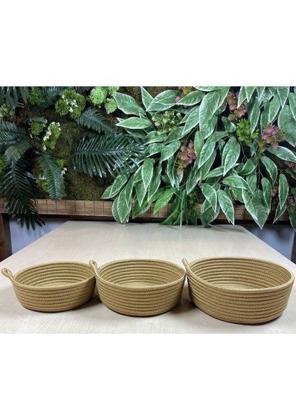 Fiyonklu 3'lü Çok Amaçlı Sepet, Jüt İp, Dekoratif ve Kullanışlı, Bej Renk fiyatları