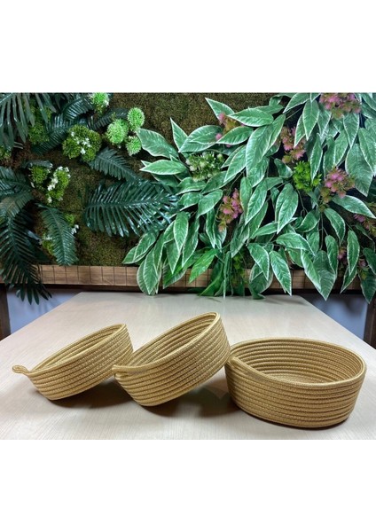 Fiyonklu 3'lü Çok Amaçlı Sepet, Jüt İp, Dekoratif ve Kullanışlı, Bej Renk modelleri