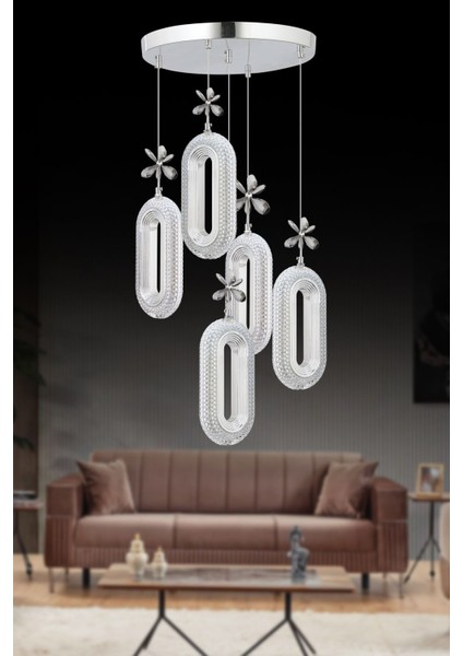 Sarı Kristal Taşlı Modern Led Avize 5'li Kumandalı Led Alfa fırsatları