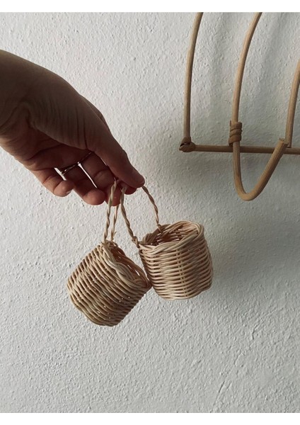 5 Adet Rattan Bambu Hasır Mini Sepet, Ikramlık Sepeti, Düğün Nişan Söz Organizasyon Sepeti