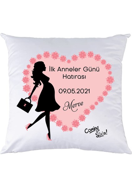 Anne Adayına Tarih ve Isim Baskılı Ilk Anneler Günü Hatırası - Hamile Yastık