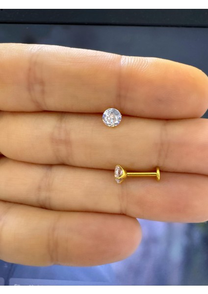 %100 Titayum Zirkon Tek Taş Labret Piericng 1 Adet modelleri