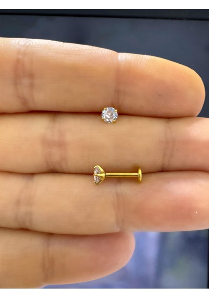 %100 Titayum Zirkon Tek Taş Labret Piericng 1 Adet fırsatları