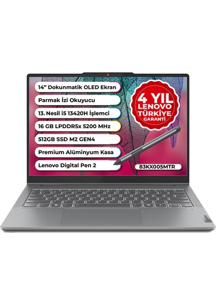 Ideapad 5 Slim 2 In 1 Intel Core I5-13420H 16GB 512GB SSD Freedos 14" Wuxga OLED 83KX005MTR Taşınabilir Bilgisayar