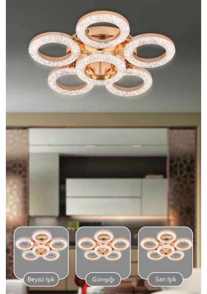 UltraNova Kumandalı 3 Renk Işık Modern Sarkıt LED Avize, Dimmerli, 60x60 cm, 6 ampul başlıklı