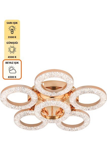 UltraNova Kumandalı 3 Renk Işık Modern Sarkıt LED Avize, Dimmerli, 60x60 cm, 6 ampul başlıklı