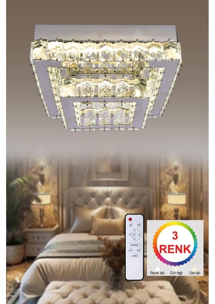 Taşlı Ledli Krom Kumandalı Yatak Odası Salon Oturma Odası Çocuk Odası Gün Işığı 3 Renk