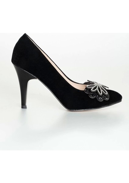 Kadın Moda Şık Siyah Süet Taşlı Topuklu Ayakkabı Zarif Tasarım Düğün Nişan Gece Abiye Ayakkabı fiyatları