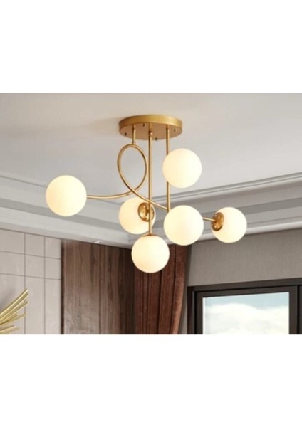 Modern Renkli Camlı Avize - 6'lı Metal Şık Tasarım - Salon Mutfak Yatak Odası için Şık Aydınlatma Çözümü