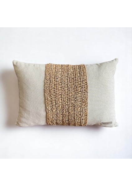 Romance - Doğal Keten Rafya Dokunuşlu Dikdörtgen Kırlent Kılıfı - 50 x 35 cm Sütlü Kahve Tarçın Krem
