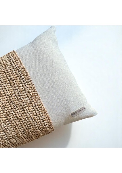 Romance - Doğal Keten Rafya Dokunuşlu Dikdörtgen Kırlent Kılıfı - 50 x 35 cm Sütlü Kahve Tarçın Krem modelleri