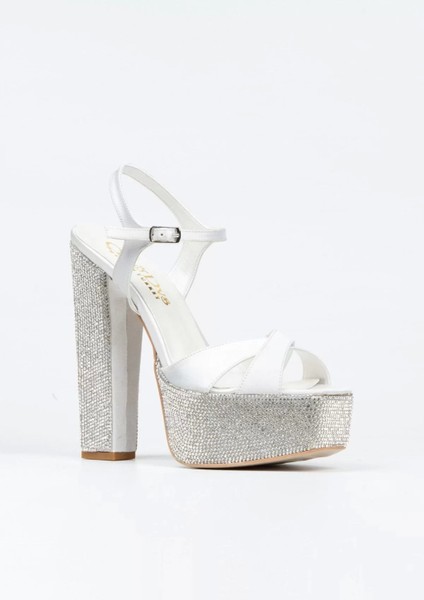 Kadın Moda Gümüş Saten Ökçe-Poli Taşlı Klasik Köşe Kalıplı Kalın Düğün Nişan Gece Abiye Ayakkabı fiyatları