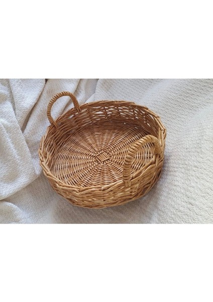 Doğal Hasır Rattan Bambu Çok Amaçlı Düzenleyici Sepet 28x8 cm