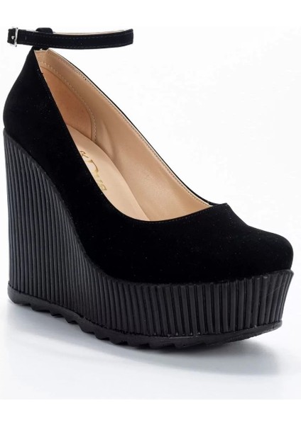 Kadın Moda Şık Siyah Süet Dolgu Topuklu Ayakkabı Topuklu Düğün Nişan Gece Abiye Ayakkabı fiyatları
