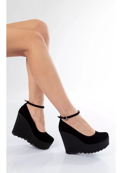 Kadın Moda Şık Siyah Süet Dolgu Topuklu Ayakkabı Topuklu Düğün Nişan Gece Abiye Ayakkabı modelleri