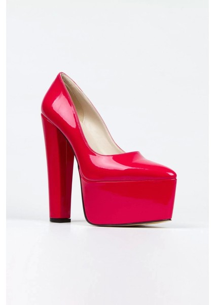 Kadın Moda Şık Fuşya Rugan Klasik Sivri Kalın Topuklu Platformlu Düğün Nişan Gece Abiye Ayakkabı fiyatları
