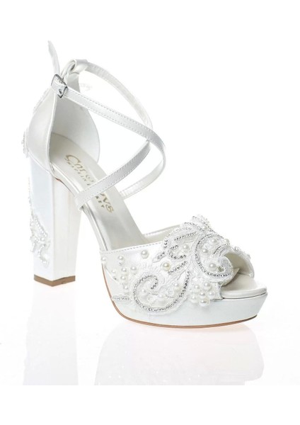 Kadın Moda Şık Sedef Inci Taş Işlemeli Gelin Ayakkabısı Topuklu Düğün Nişan Gece Abiye Ayakkabı fiyatları