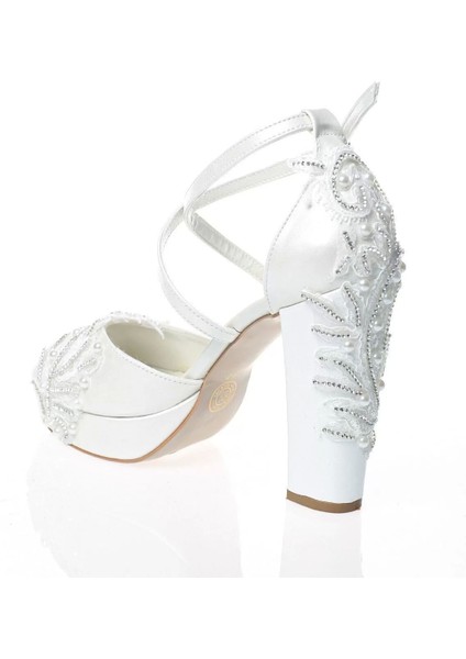 Kadın Moda Şık Sedef Inci Taş Işlemeli Gelin Ayakkabısı Topuklu Düğün Nişan Gece Abiye Ayakkabı fırsatları