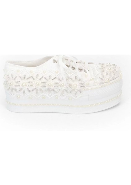 Kadın Moda Şık Beyaz Çınar Taşlı Dolgu Topuklu Ayakkabı Topuklu Düğün Nişan Gece Abiye Ayakkabı