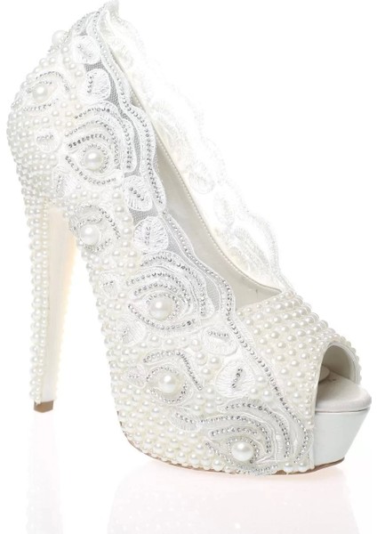 Kadın Moda Beyaz Sedef Inci Taş Işlemeli Gelin Ayakkabı Topuklu Düğün Nişan Gece Abiye Ayakkabı fiyatları