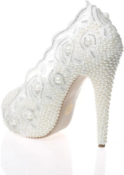 Kadın Moda Beyaz Sedef Inci Taş Işlemeli Gelin Ayakkabı Topuklu Düğün Nişan Gece Abiye Ayakkabı fırsatları