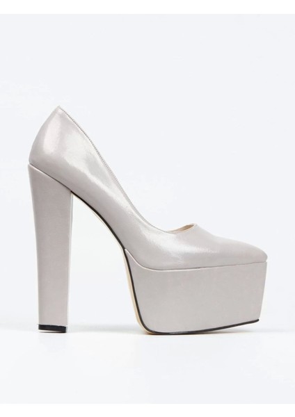 Kadın Moda Şık Fuşya Rugan Klasik Sivri Kalın Topuklu Platformlu Düğün Nişan Gece Abiye Ayakkabı