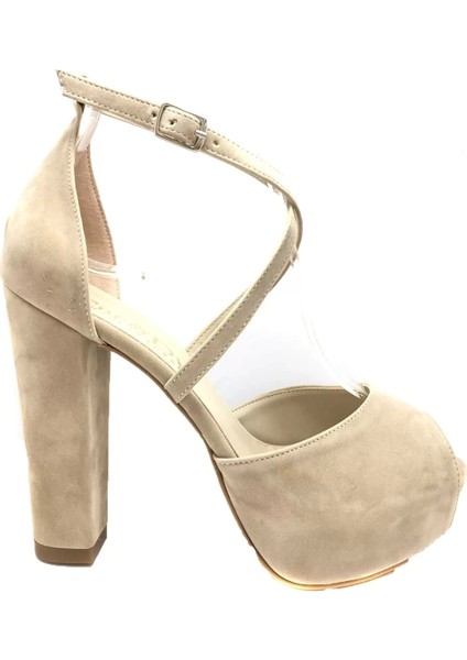 Kadın Moda Şık Vizon Süet Topuklu Zarif Tasarım Yüksek Topuk Düğün Nişan Gece Abiye Ayakkabı