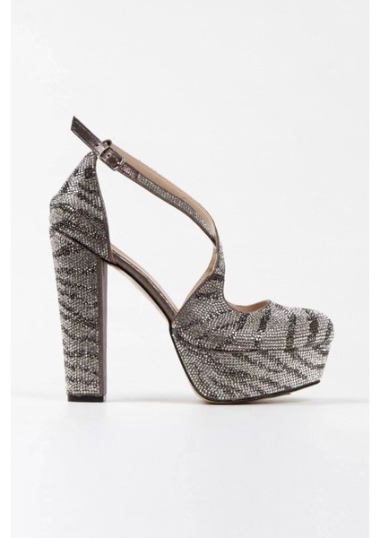 Kadın Moda Sultan Çift Renk Taşlı Çapraz Klasik Topuklu Platformlu Düğün Nişan Gece Abiye Ayakkabı