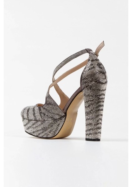 Kadın Moda Sultan Çift Renk Taşlı Çapraz Klasik Topuklu Platformlu Düğün Nişan Gece Abiye Ayakkabı fırsatları